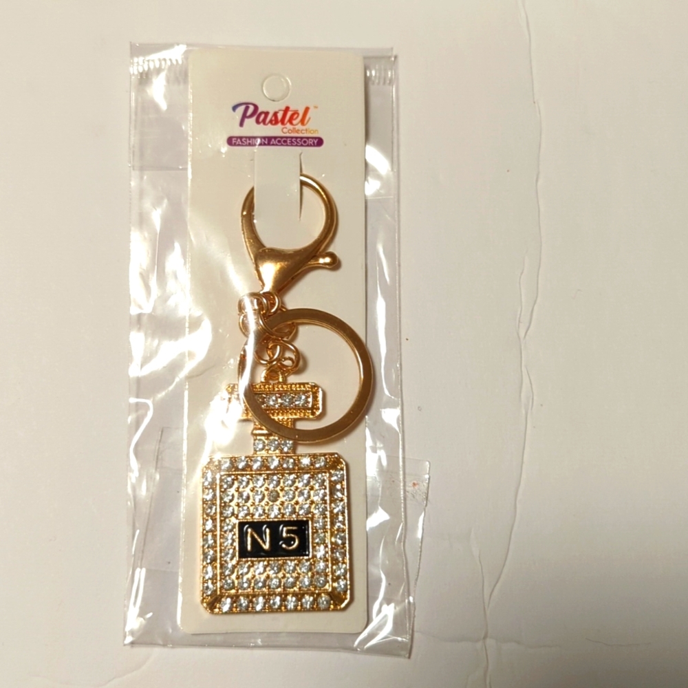 No 5 Perfume Jeweled key Chain Bag Charm